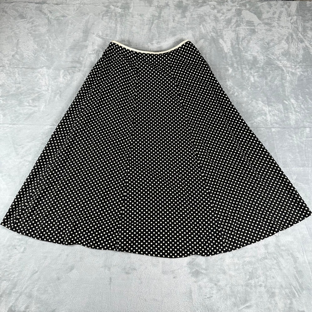 Kathie Lee‎ Midi Skirt Women 8 Black Polka Dot A-Line Vintage 90s Parisian Style